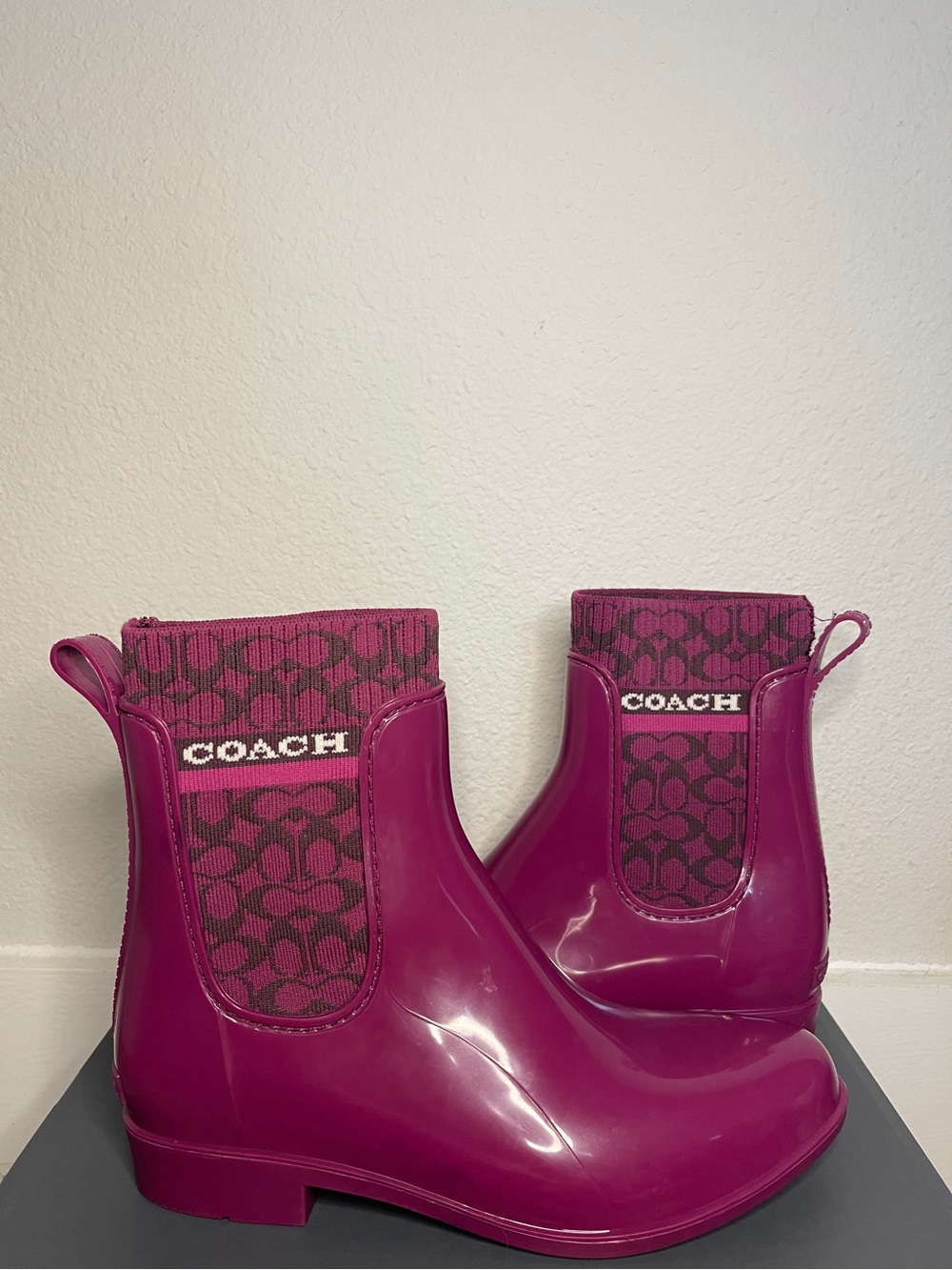 Coach Pink Patterned Rain Ankle Boots